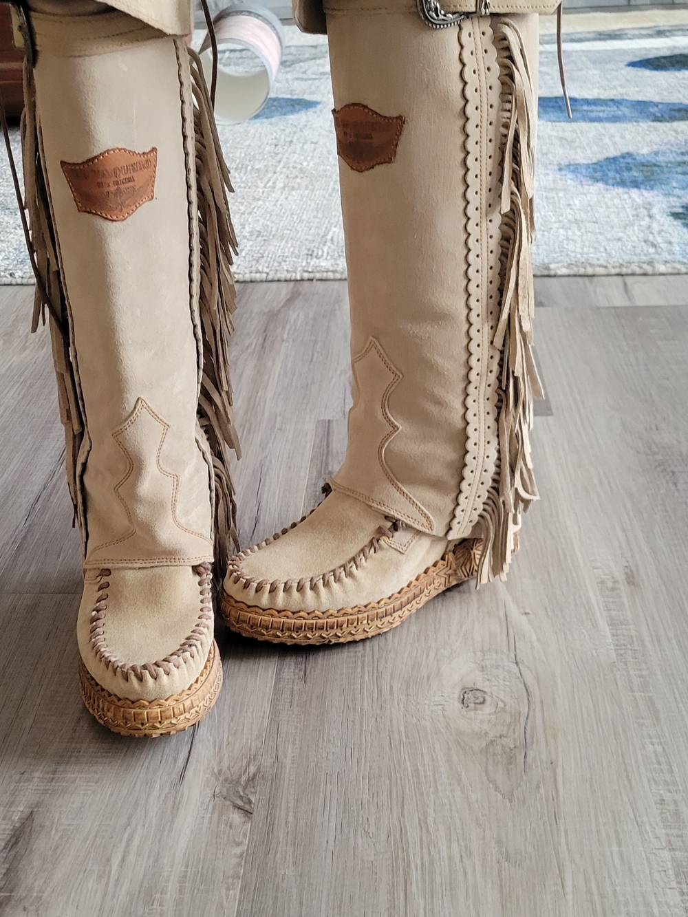 Women’s Beige Fringe Moccasin Boots